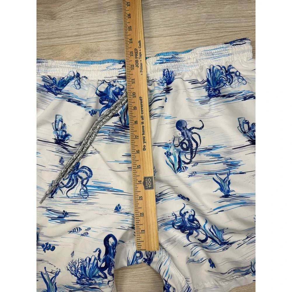 Michaels Mens XL Swim Trunks‎ Blue White Octopus Print Mesh Lined Beach Shorts